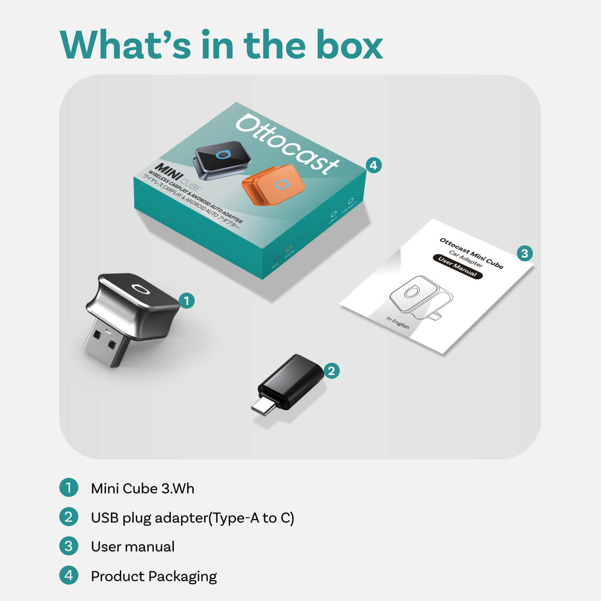 Ottocast Mini Cube 3.0 bezprzewodowy adapter CarPlay/Android Auto