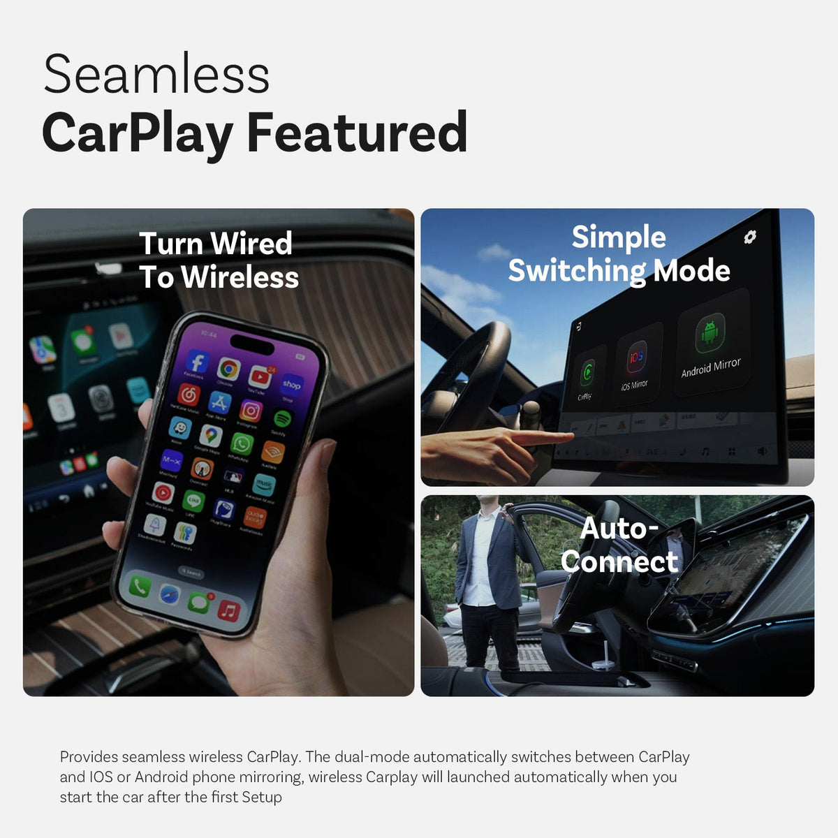 Adaptador Wireless CarPlay com Toque no Espelho
