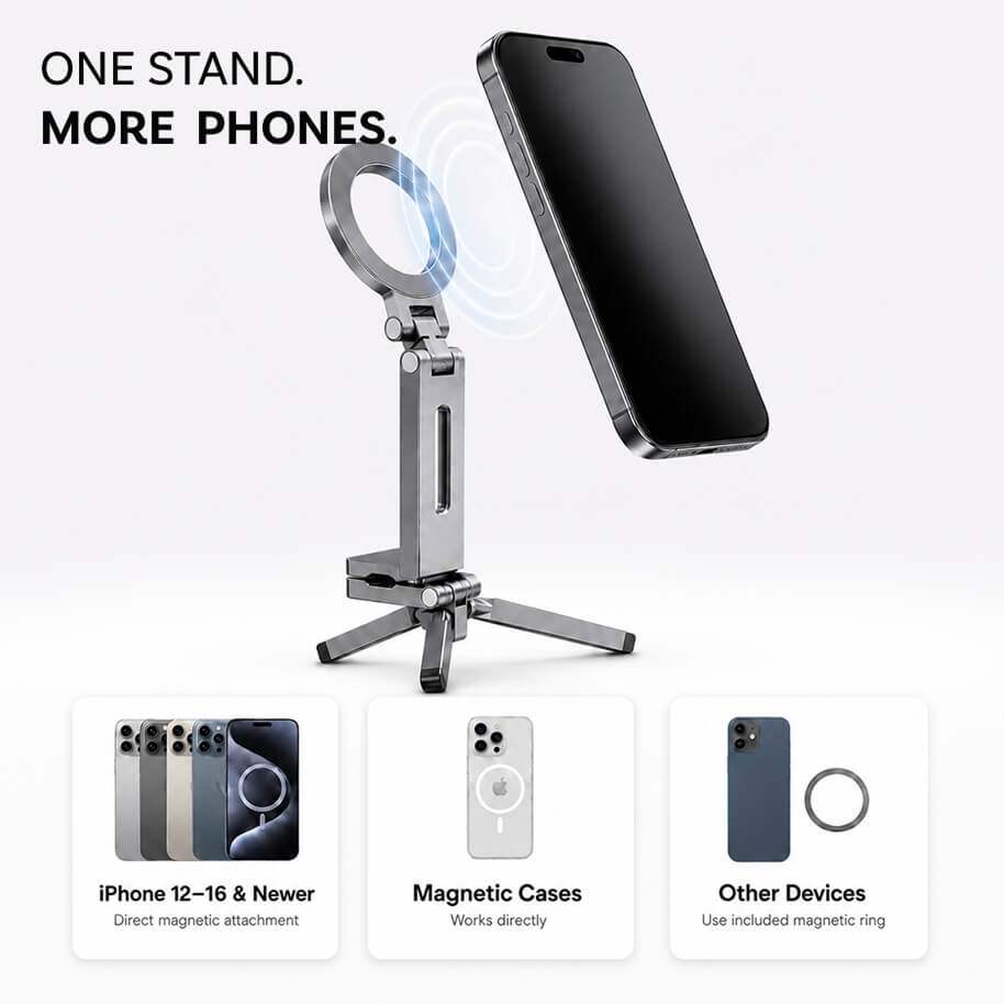 Soporte plegable con pinza magnética para teléfono MCM01