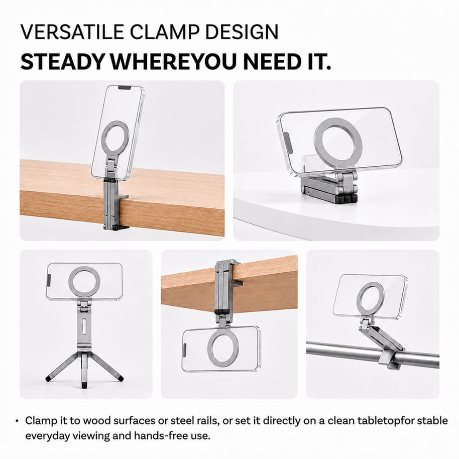 Soporte plegable con pinza magnética para teléfono MCM01