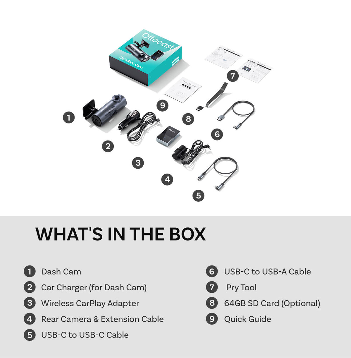 OttoSafe Cam cámara para coche 2 en 1 y adaptador inalámbrico CarPlay