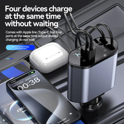 4 in 1 Retractable Car Charger with cable