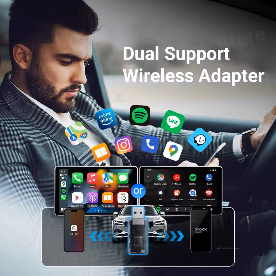 Adaptador Mini inalámbrico 2 en 1 CarPlay/Android Auto