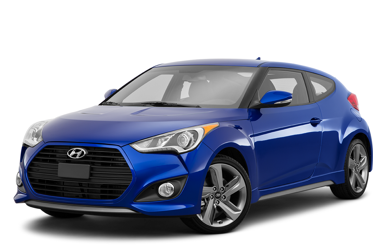 Blue Hyundai Veloster compact car front view, compatible with Ottocast wireless CarPlay and Android Auto adapter