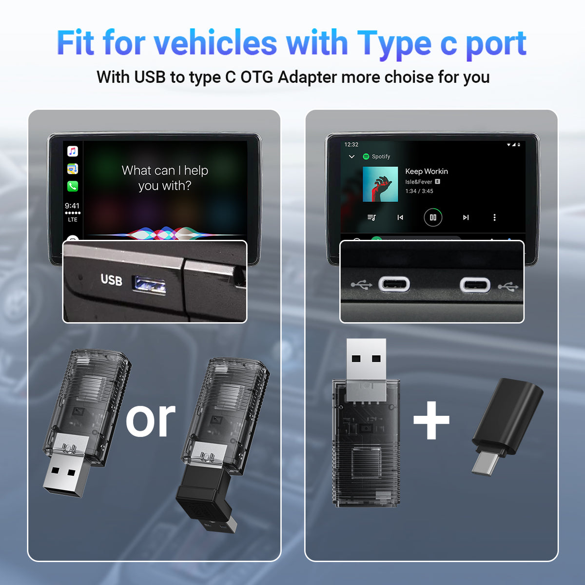 Adaptador Mini inalámbrico 2 en 1 CarPlay/Android Auto