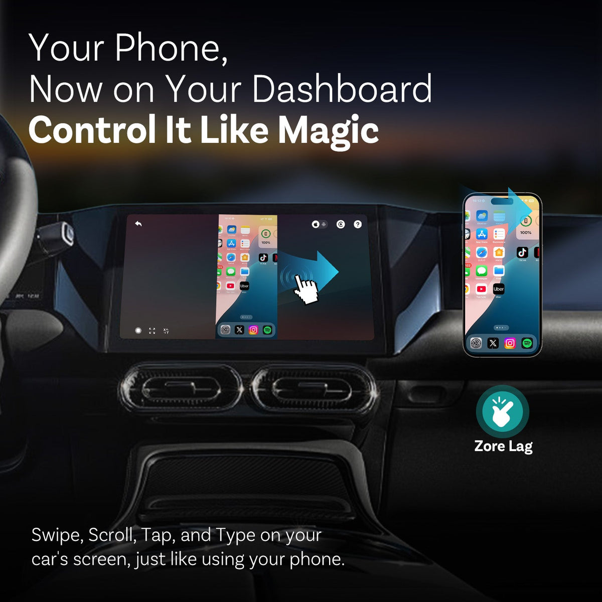 Adaptador Wireless CarPlay com Toque no Espelho