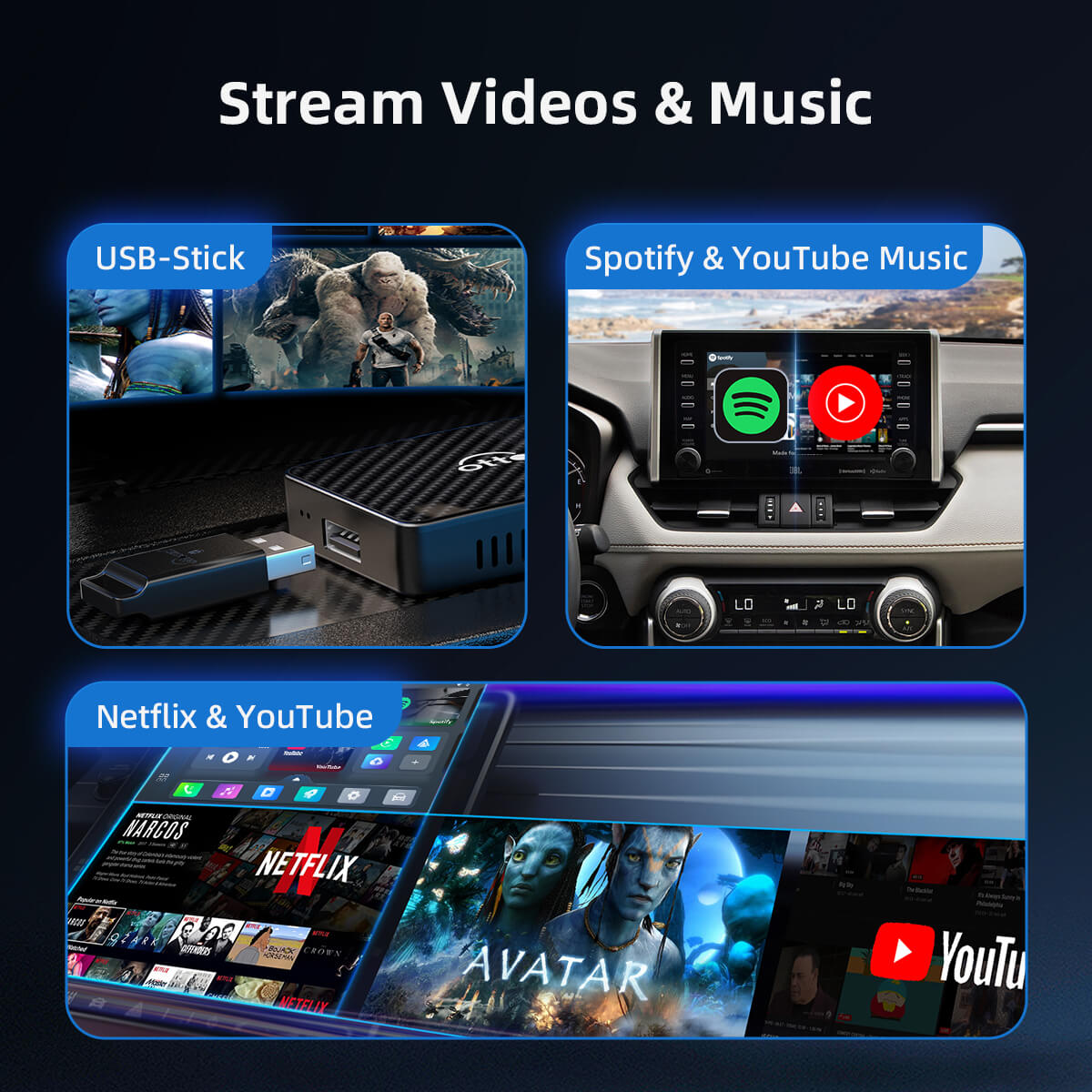 (Dzisiejsza specjalna oferta 40% TANIEJ) Play2Video Pro Bezprzewodowy adapter CarPlay/Android Auto z YouTube i Netflix
