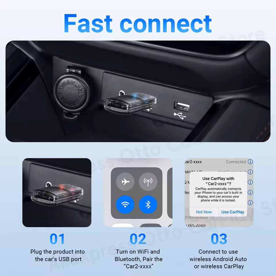 Adaptador Mini inalámbrico 2 en 1 CarPlay/Android Auto