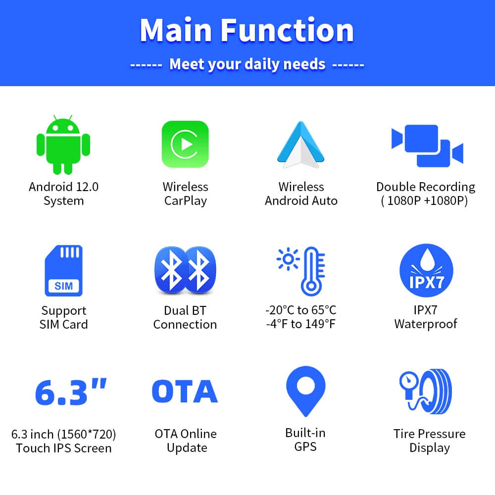 CarPlay Lite C5 Ultra Μοτοσυκλέτας Οθόνη GPS Android 12 με Κάμερα DVR