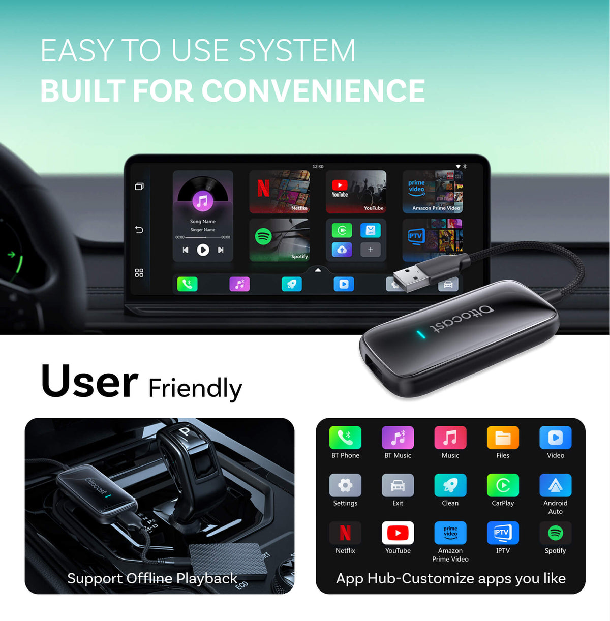 (Brug kode for 20% rabat: L15) Play2Video Ultra trådløs CarPlay/Android Auto alt-i-1 adapter