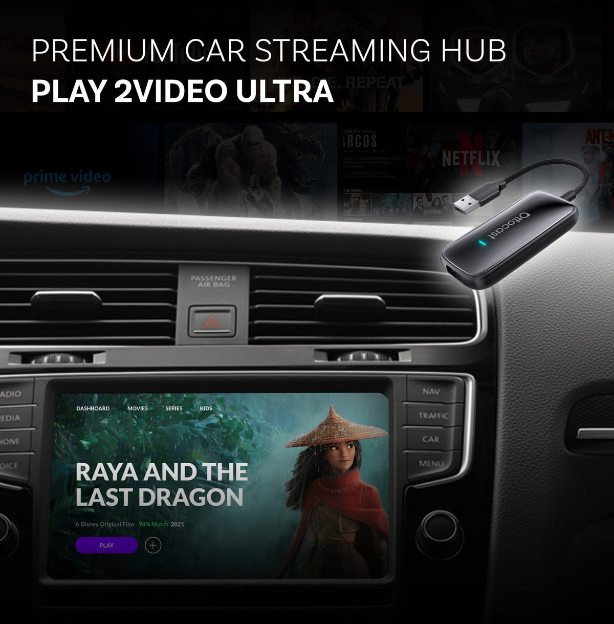 (Brug kode for 20% rabat: L15) Play2Video Ultra trådløs CarPlay/Android Auto alt-i-1 adapter